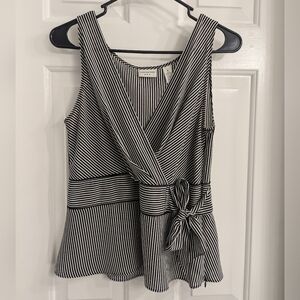 Covington Black & White Striped Fit & Flare Sleeveless Blouse